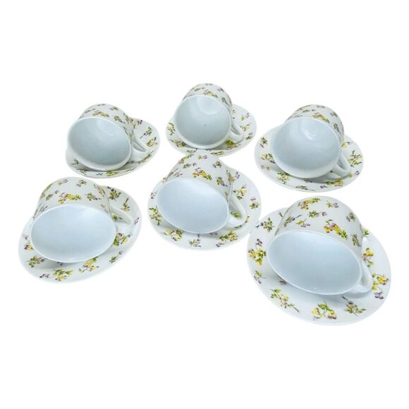 Martha Stewart Everyday Floral Pansies Cup & Saucer 12PC Set Garden Tea Party - Picture 4 of 7